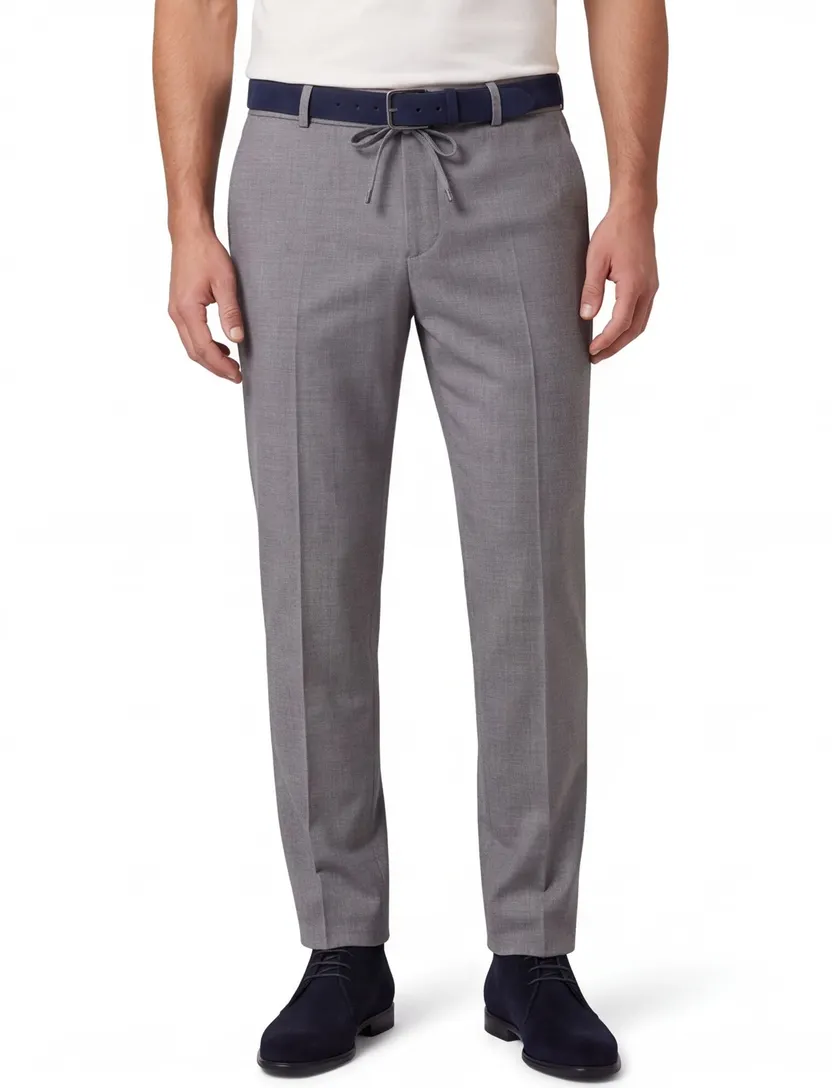Pantalon elastische band Zuitable grijs gemeleerd slim fit