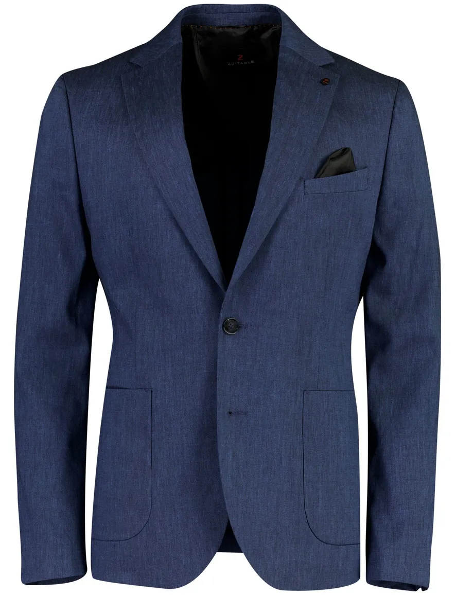 Colbert Zuitable DiNick donkerblauw linnen slim fit steekzakken