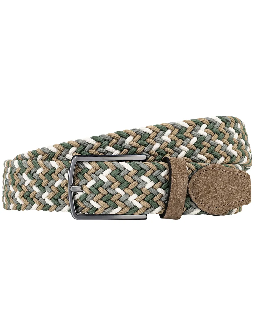 Lindemann beige groene riem gevlochten stretch stijlvol