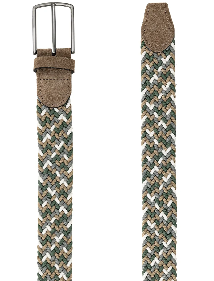 Lindemann beige groene riem gevlochten stretch stijlvol