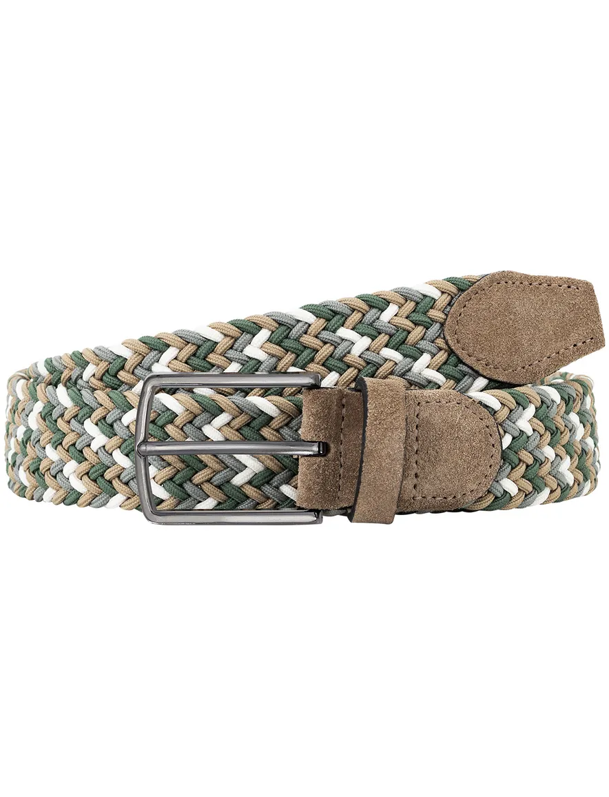 Lindemann riem beige groen gevlochten elastisch modern