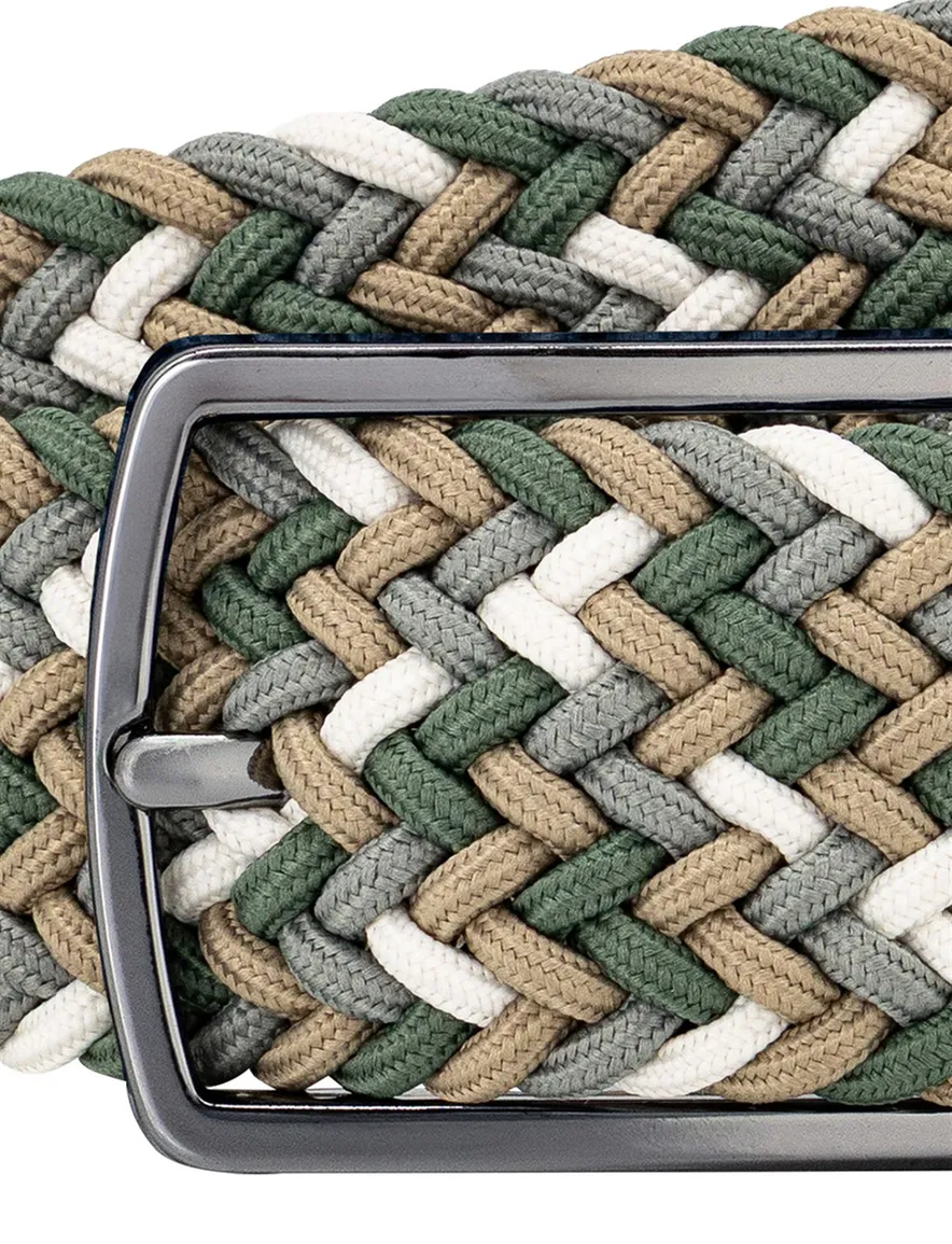 Lindemann beige groene riem gevlochten stretch stijlvol