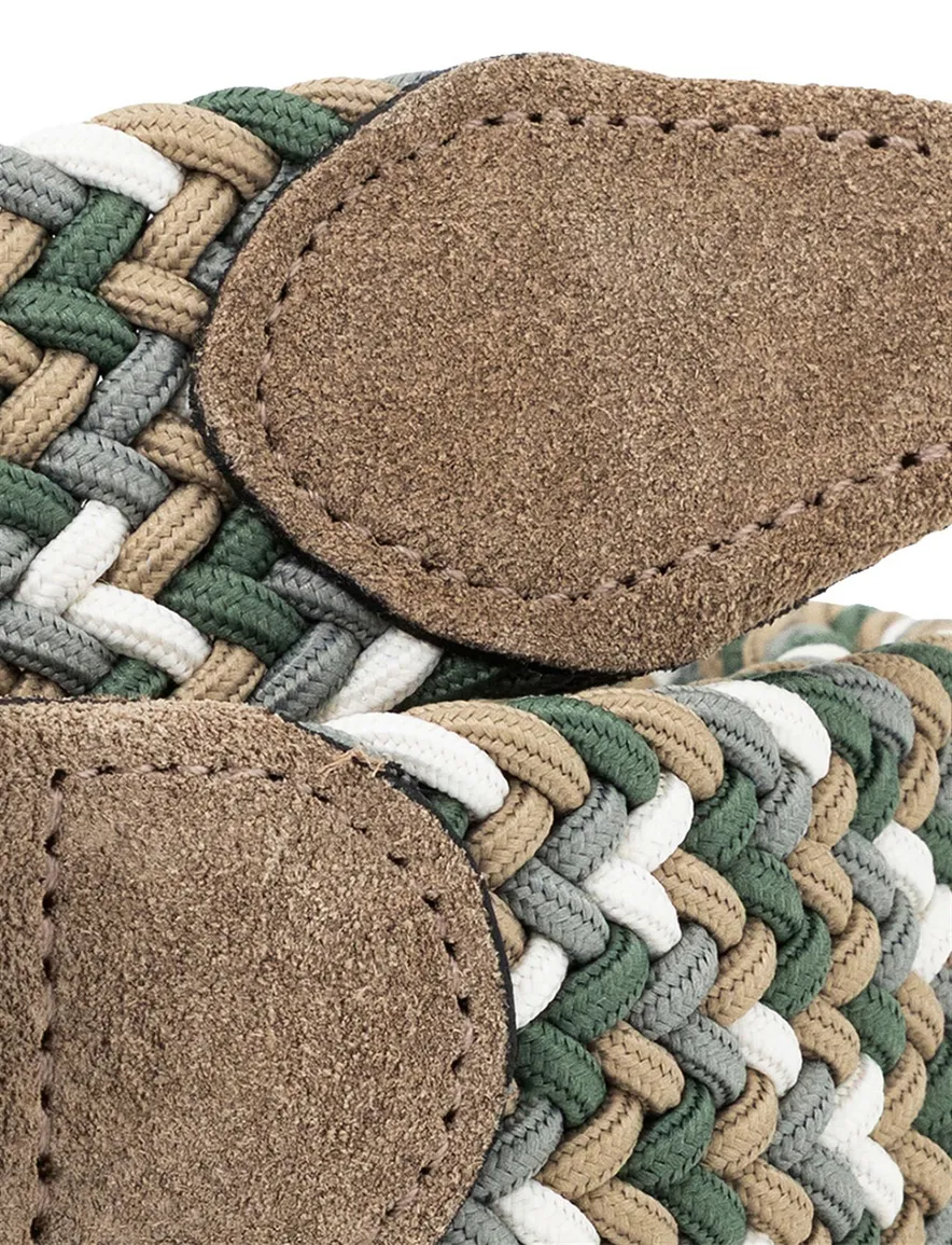 Lindemann beige groene riem gevlochten stretch stijlvol