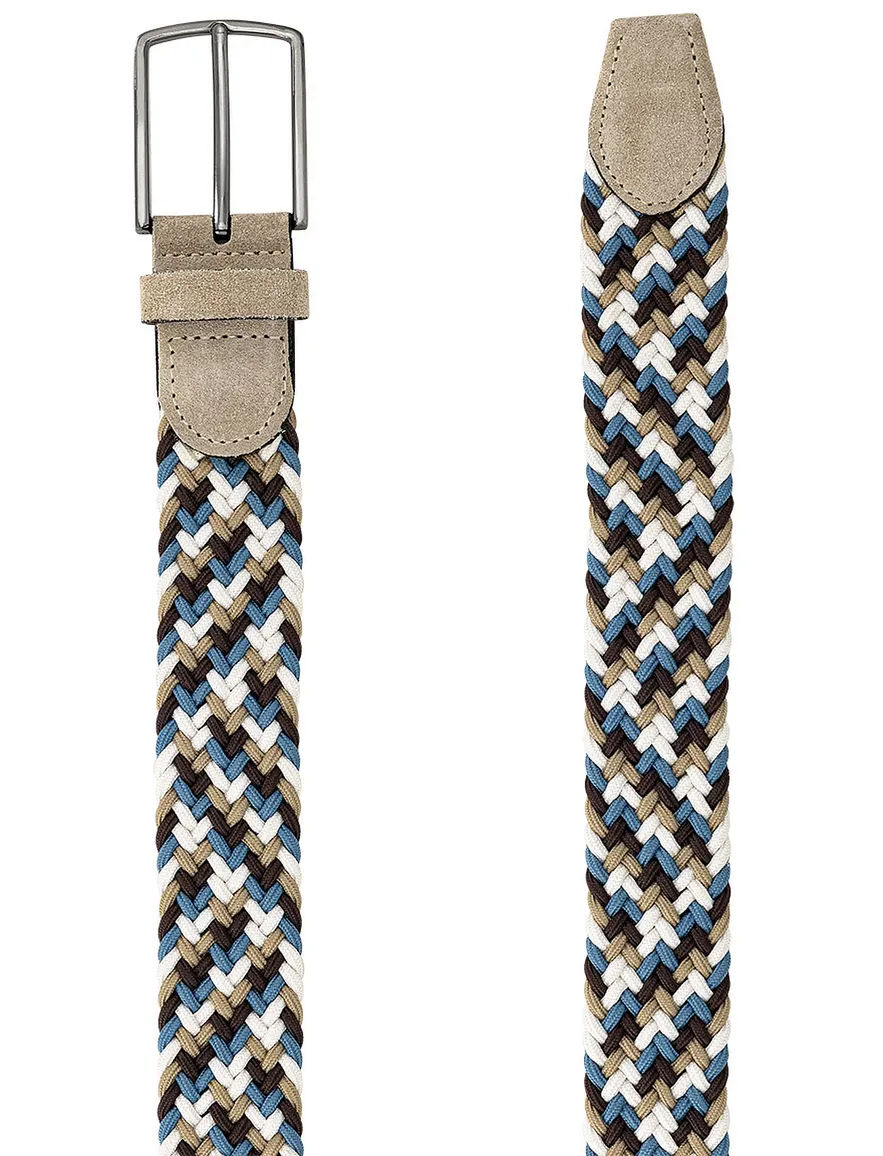 Lindemann riem beige blauw bruin gevlochten