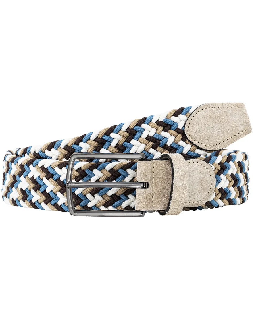 Lindemann riem beige blauw bruin gevlochten elastisch modern