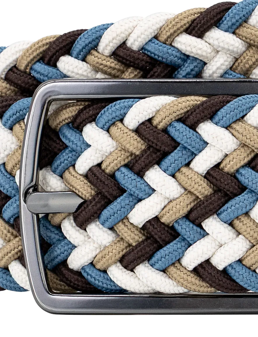 Lindemann riem beige blauw bruin gevlochten elastisch modern
