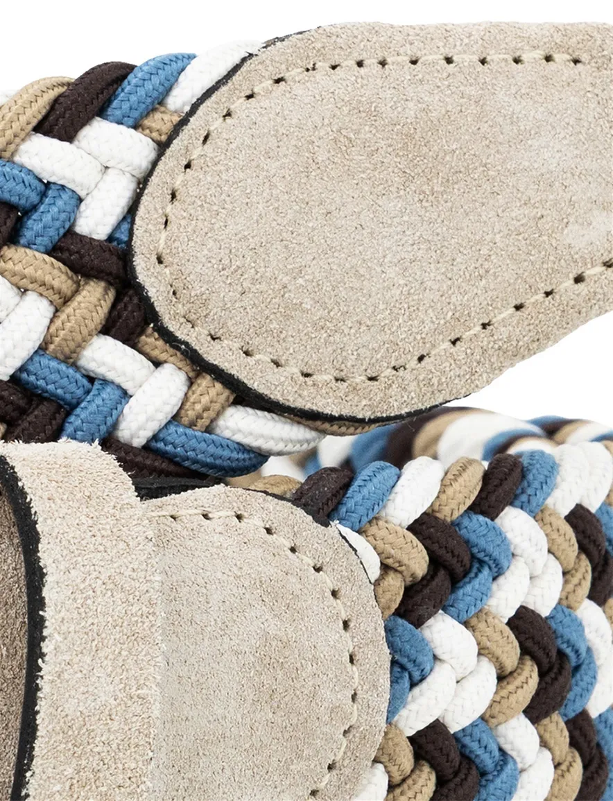 Lindemann riem beige blauw bruin gevlochten elastisch modern