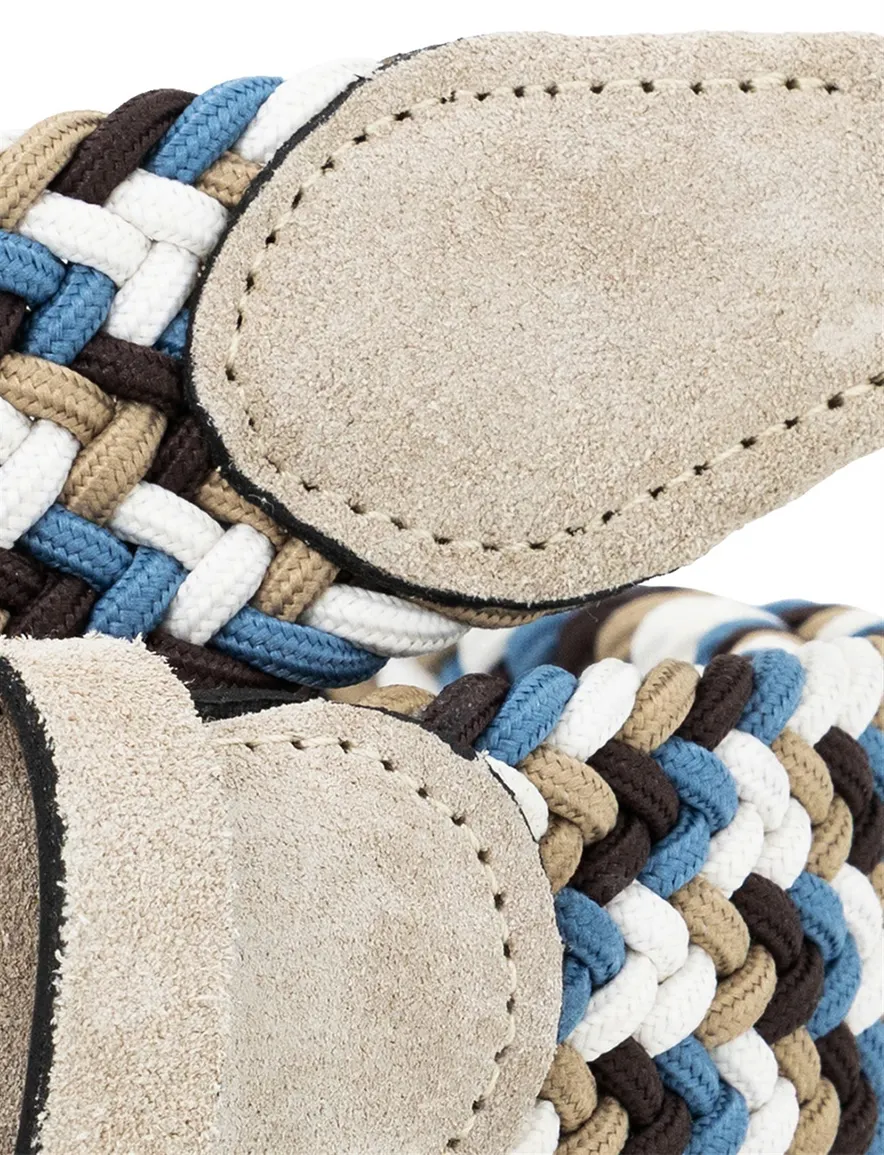 Lindemann riem beige blauw bruin gevlochten