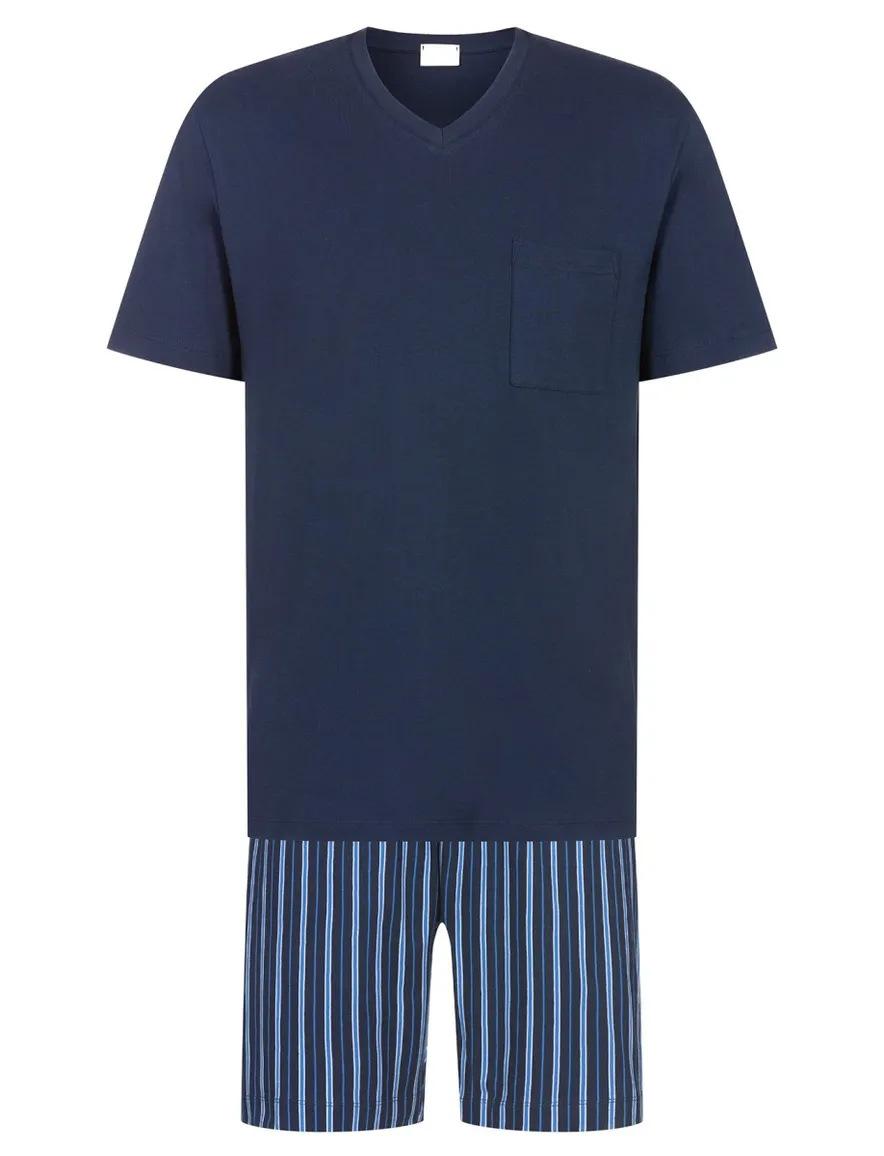Mey Pyjama Blauw strepen katoen korte broek
