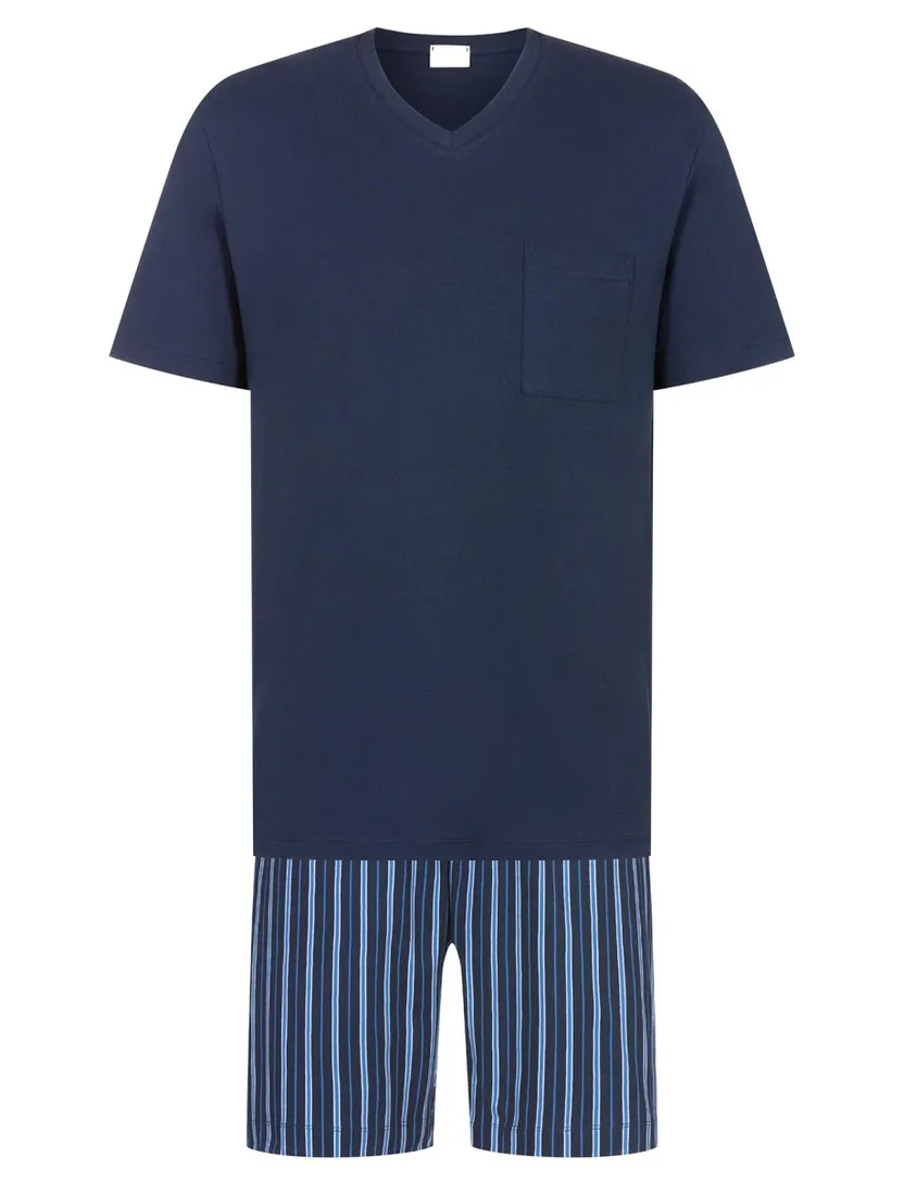 Pyjama Mey Blauw strepen katoen korte broek