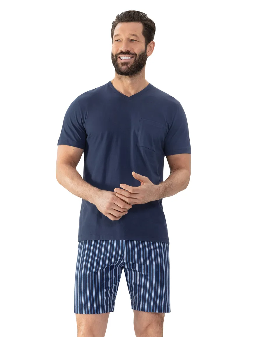 Mey Pyjama Blauw strepen katoen korte broek