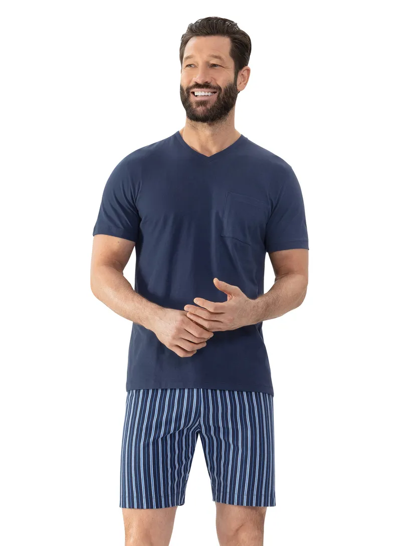 Pyjama Mey Blauw strepen katoen korte broek