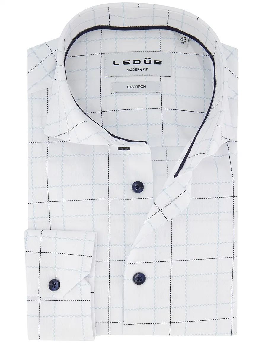 Ledub Modern Fit Overhemd Wit katoen geruit