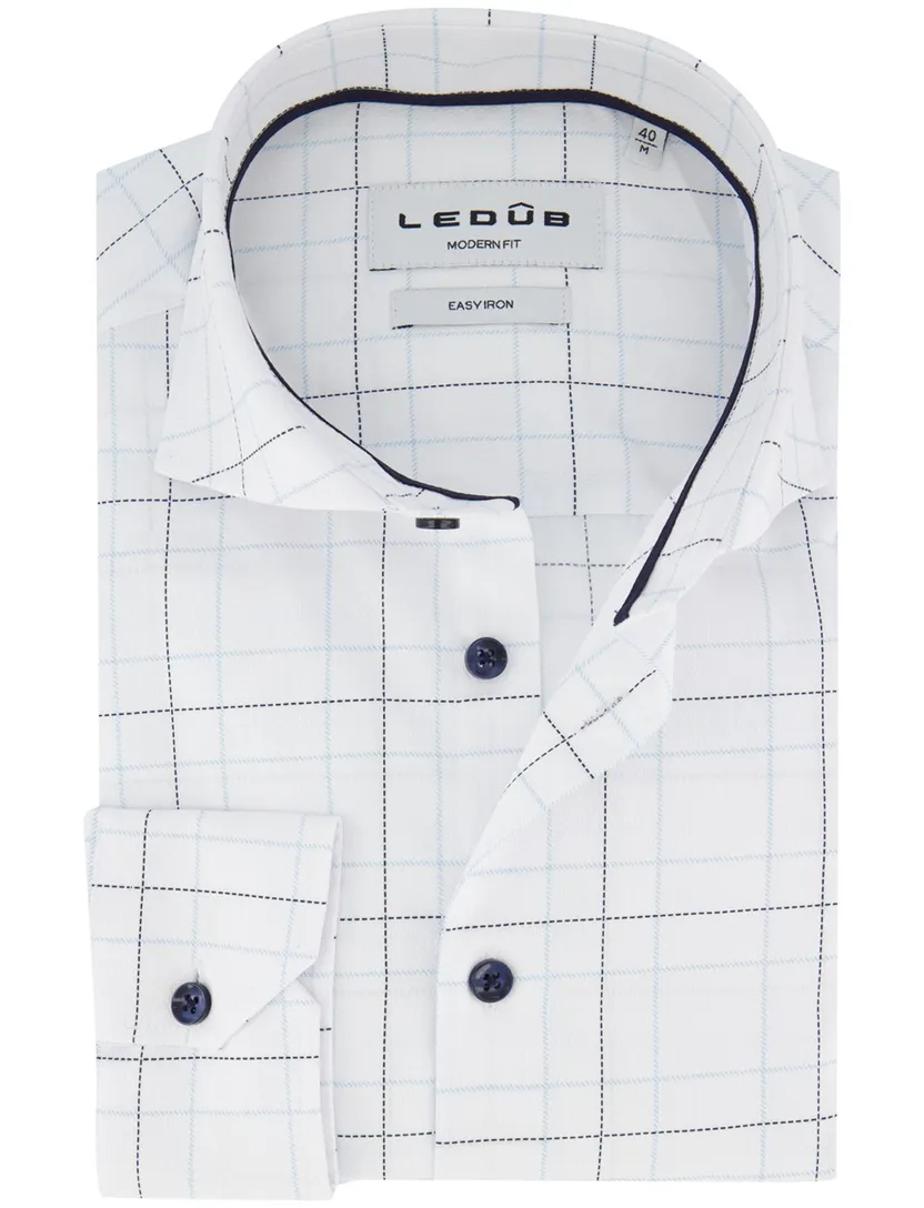 Overhemd Ledub Modern Fit Wit geruit katoen