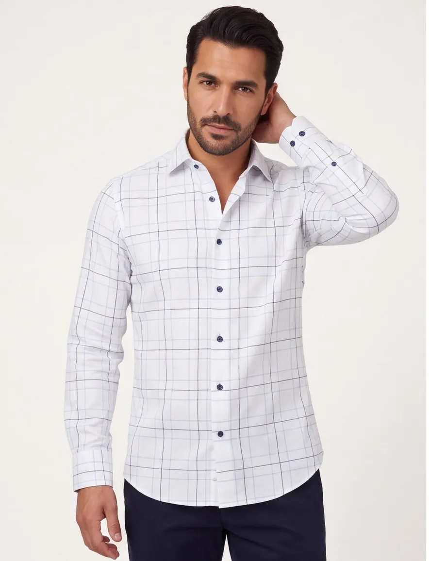 Ledub Modern Fit Overhemd Wit katoen geruit