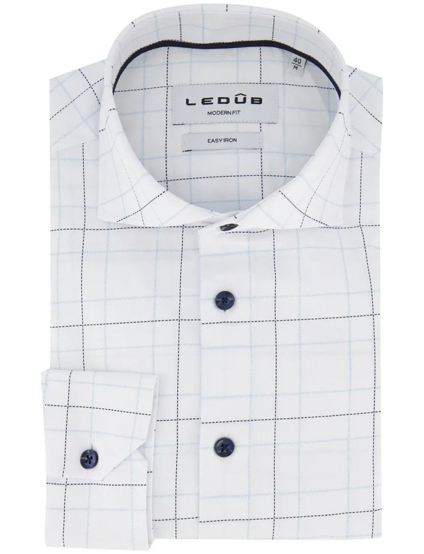 Overhemd Ledub Modern Fit Wit geruit katoen