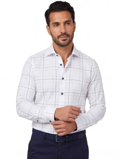Ledub Overhemd Ledub Modern Fit Wit geruit katoen