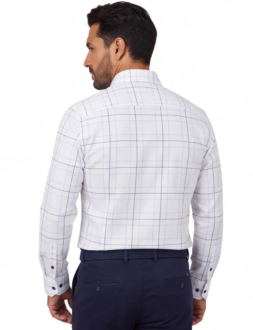 Ledub Modern Fit Overhemd Wit katoen geruit