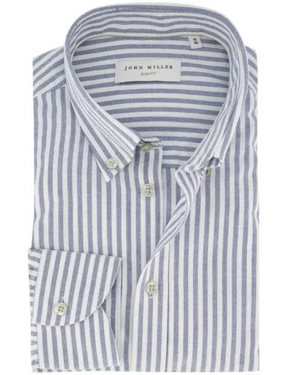 John Miller John Miller overhemd blauw gestreept katoen