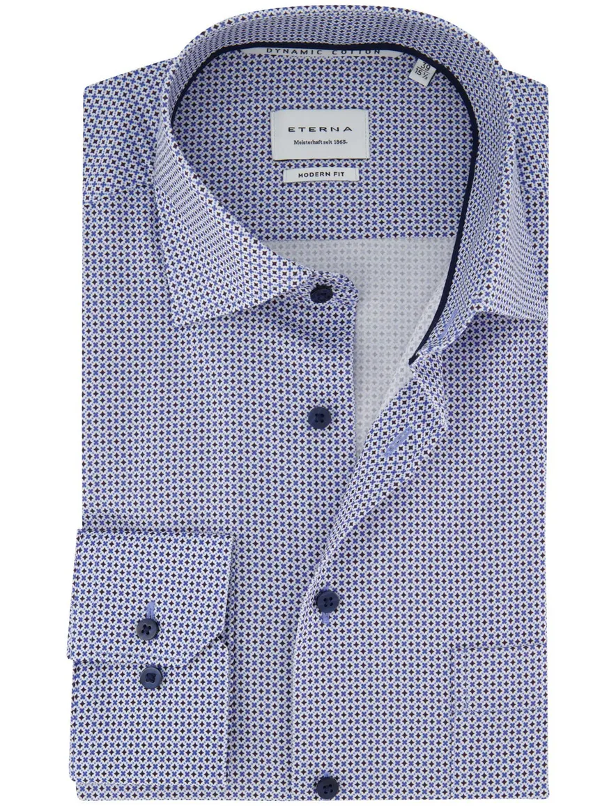 Eterna Modern Fit overhemd blauw motief