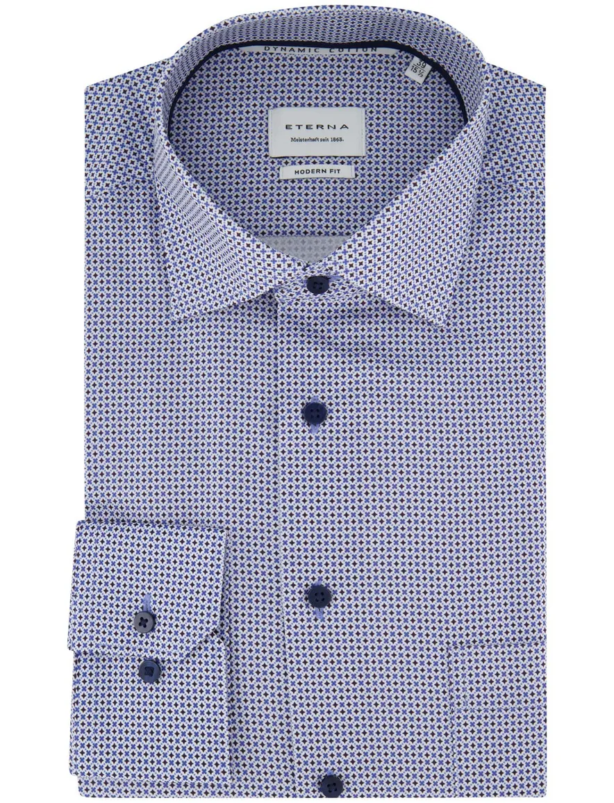 Eterna Modern Fit overhemd blauw motief