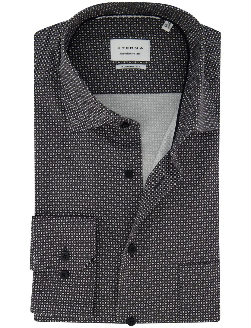 Eterna overhemd grijze print Modern Fit