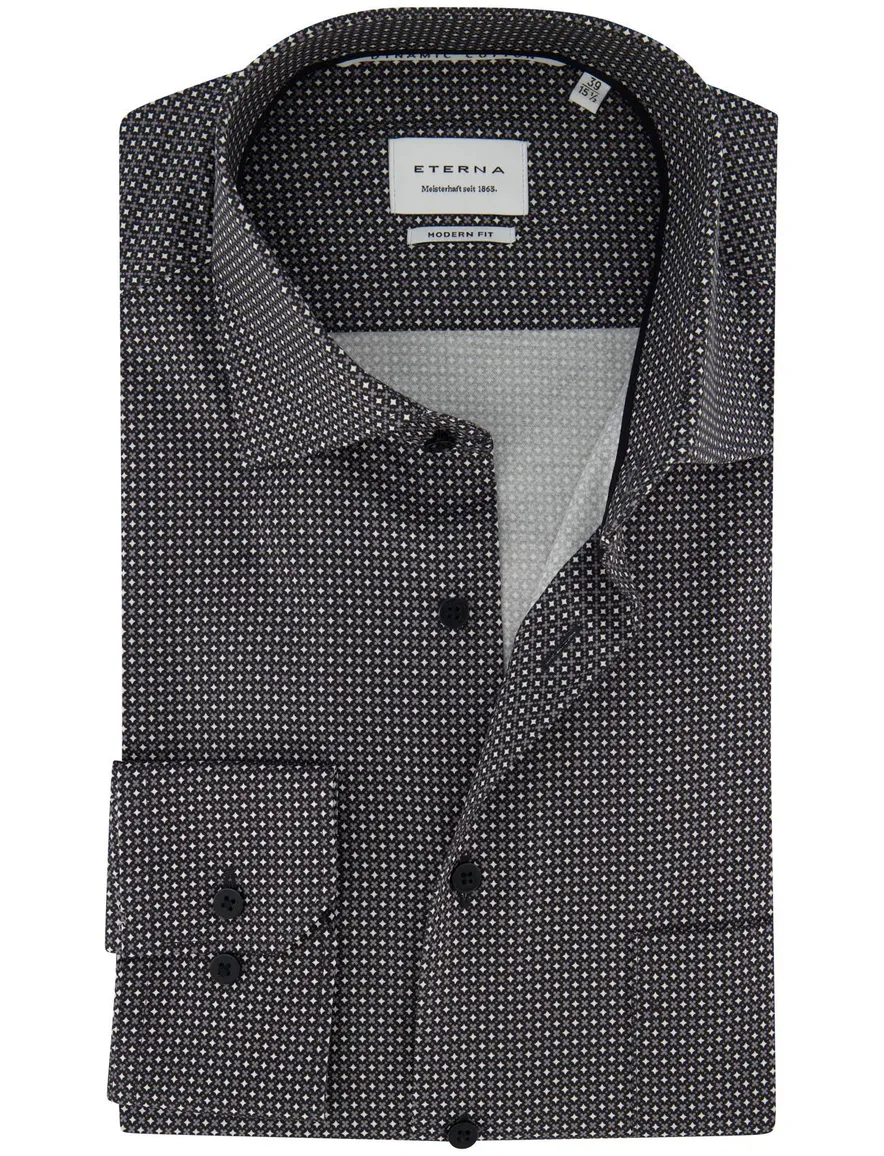 Overhemd Eterna grijs motief Modern Fit