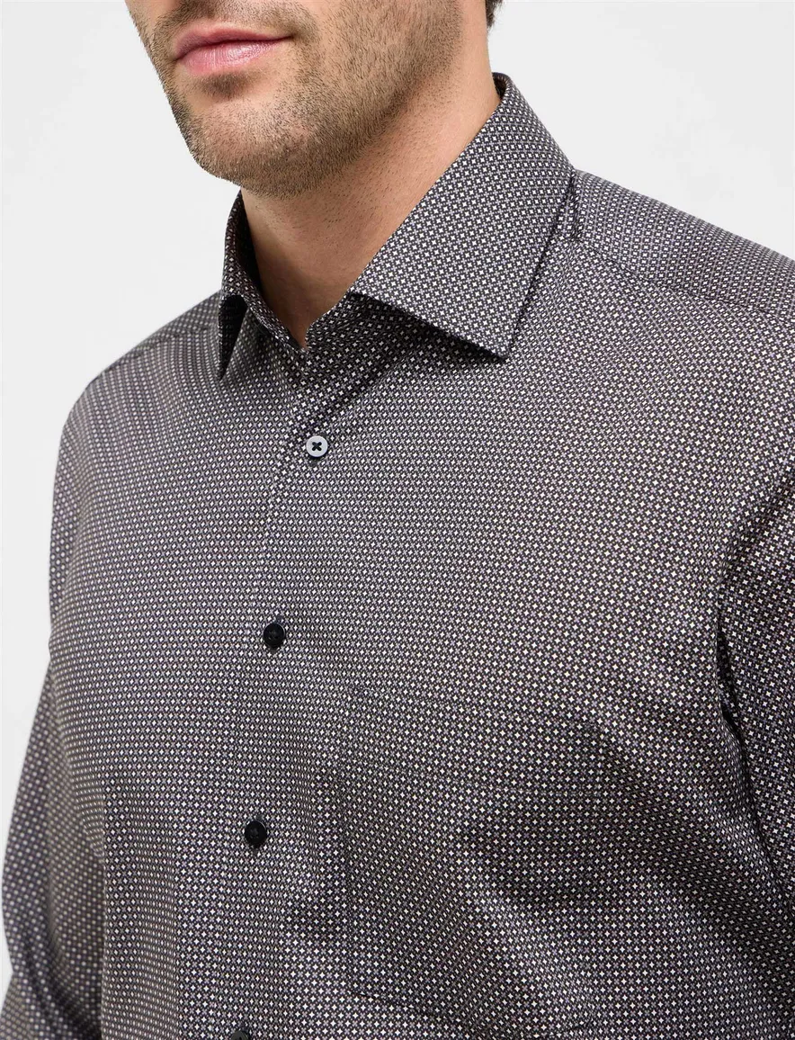 Overhemd Eterna grijs motief Modern Fit