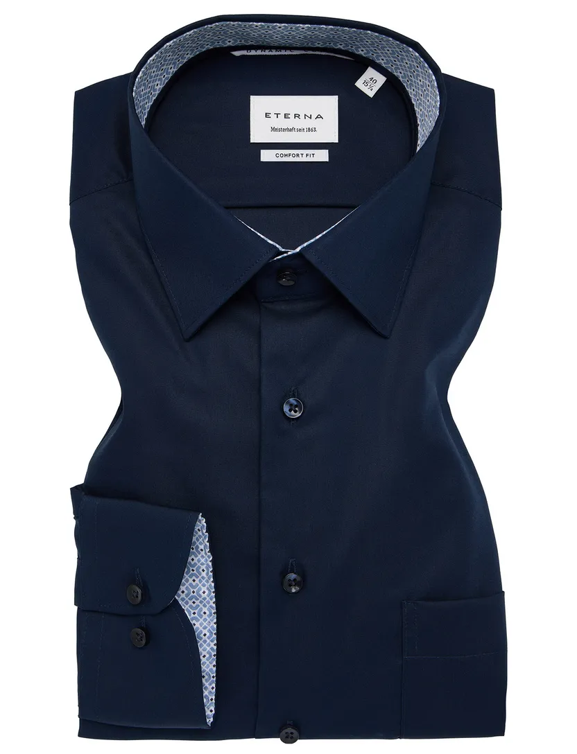 Overhemd donkerblauw Eterna Comfort Fit klassiek katoen
