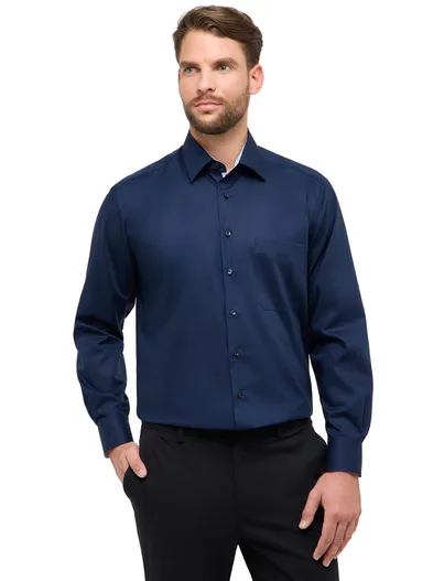 Eterna Eterna Comfort Fit overhemd Donkerblauw klassiek borstzak