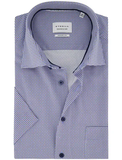 Eterna Blauw geprint overhemd Eterna Comfort Fit strijkvrij korte mouw