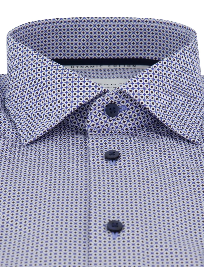 Strijkvrij overhemd blauw Eterna Comfort Fit geprint korte mouw