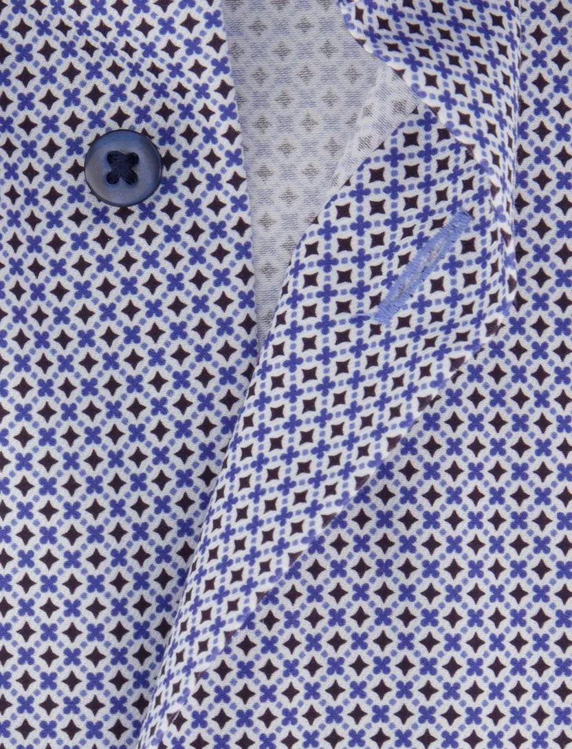 Strijkvrij overhemd blauw Eterna Comfort Fit geprint korte mouw