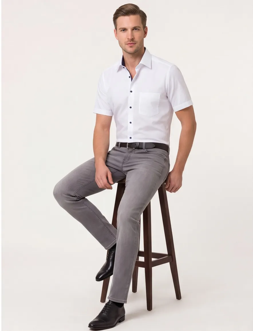 Overhemd Eterna Comfort Fit wit strijkvrij