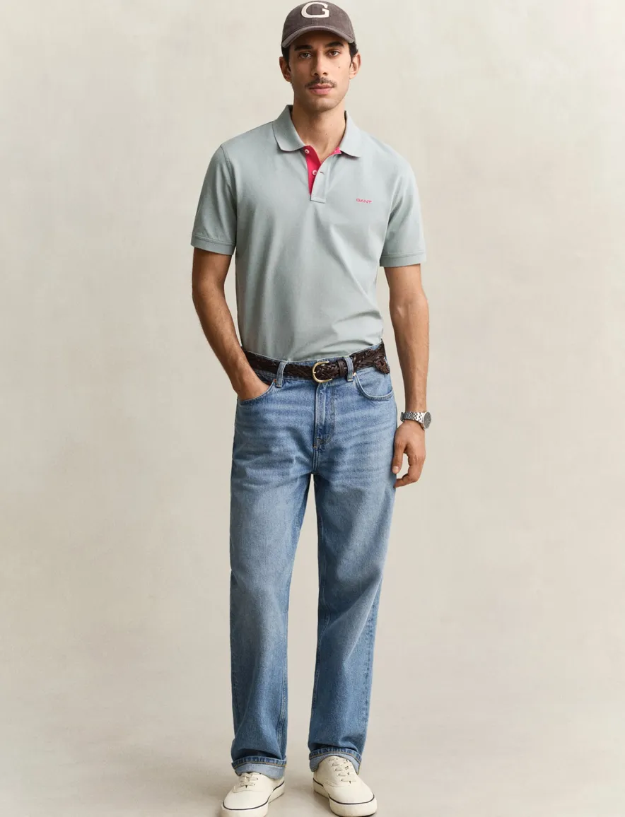 Gant polo grijs effen katoen