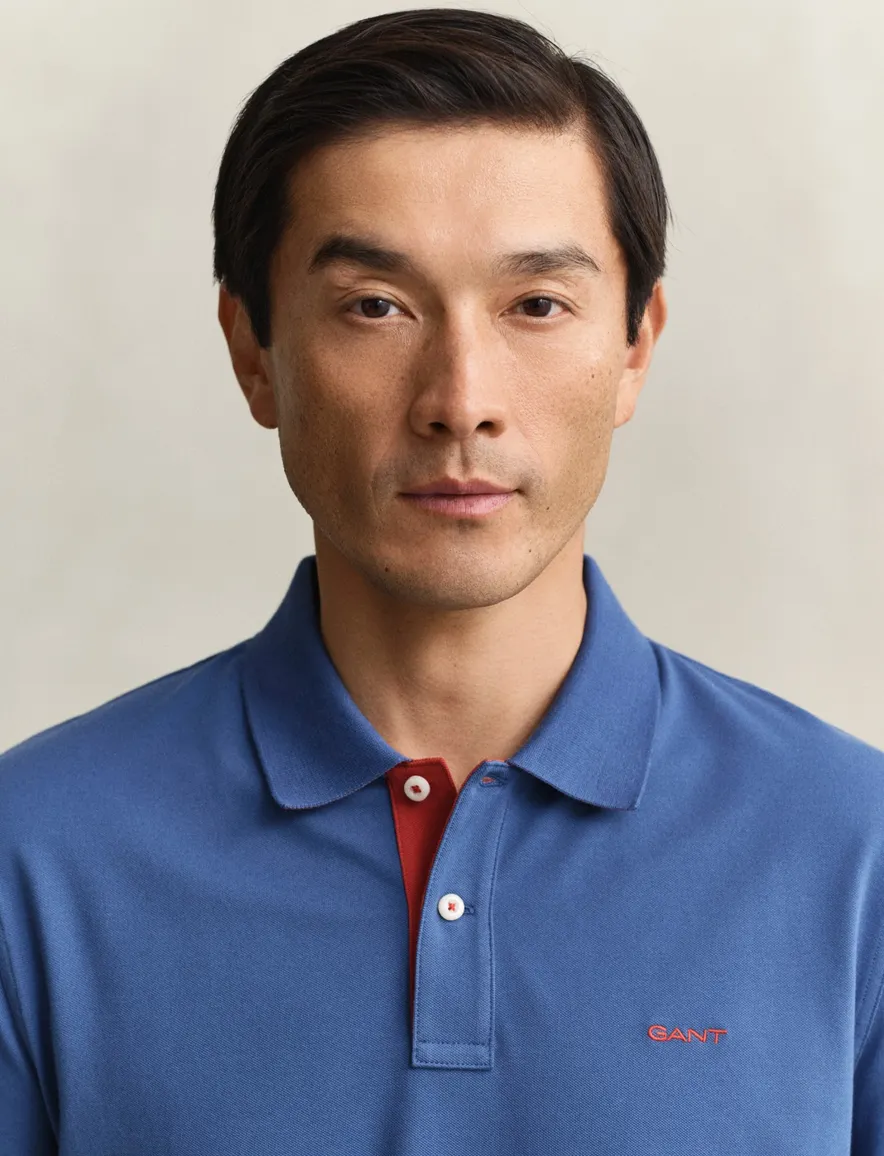 Gant polo blauw effen katoen