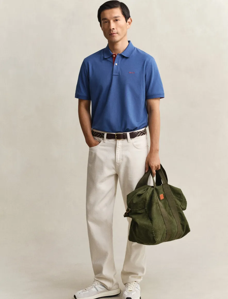 Gant polo blauw effen katoen