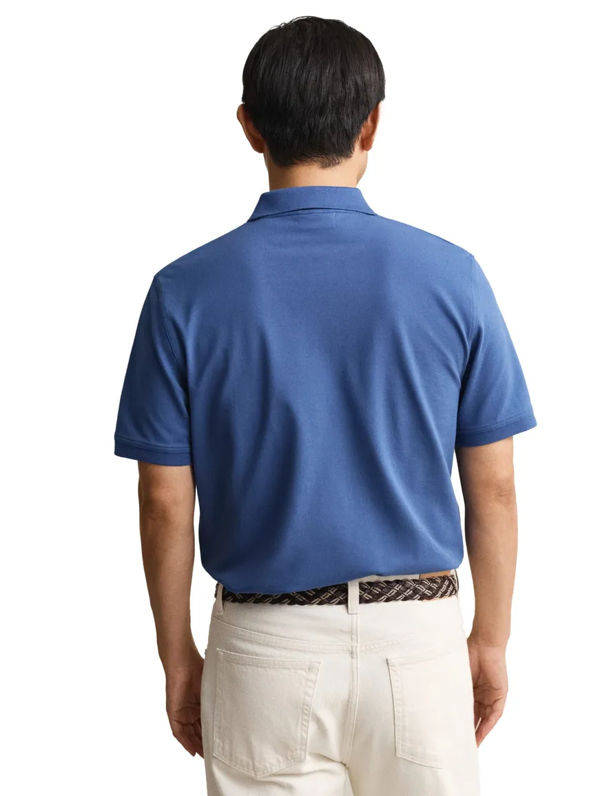 Gant polo blauw effen katoen