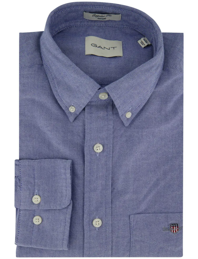overhemd blauw Gant regular fit borstzak button down boord