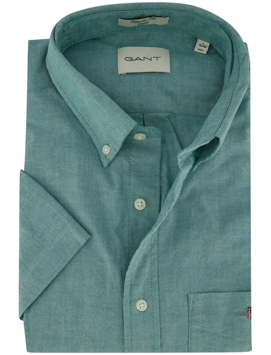 Gant overhemd korte mouw groen Regular Fit