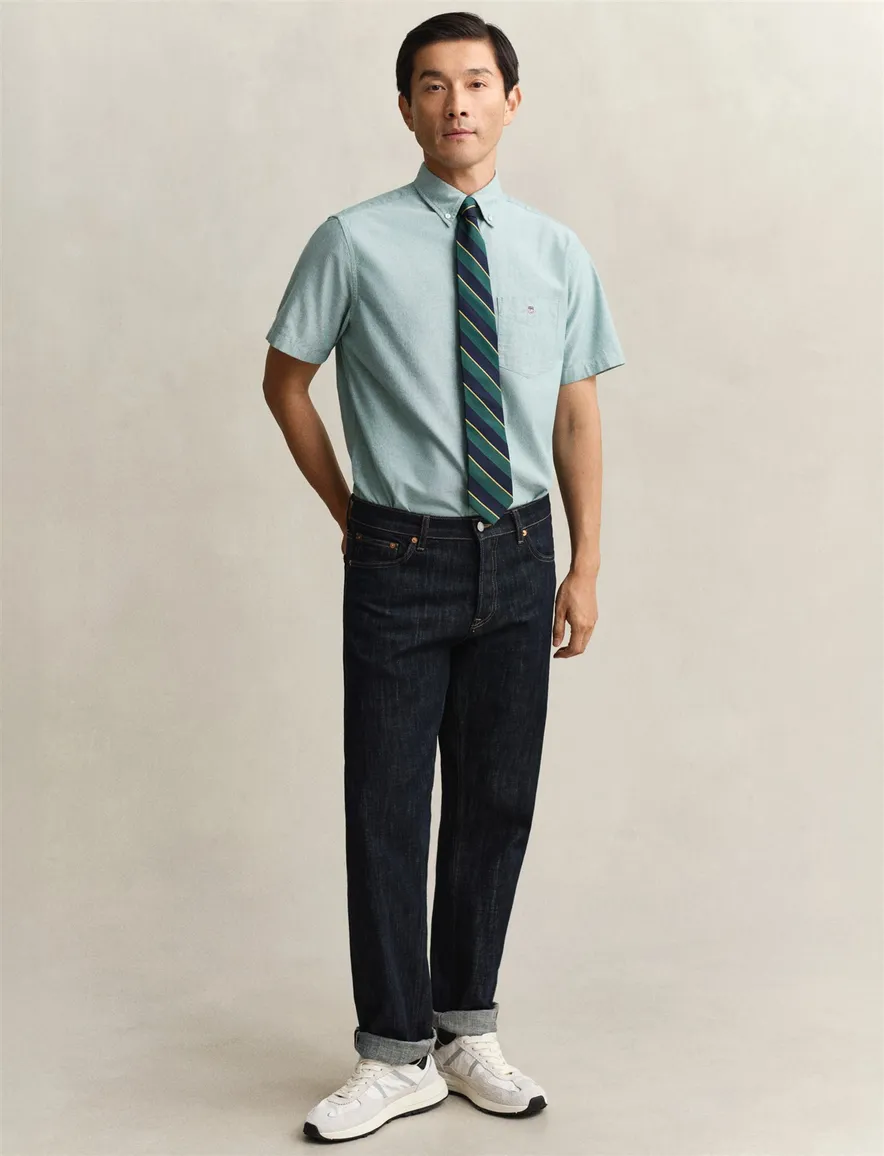 Gant overhemd korte mouw turquoise Regular Fit