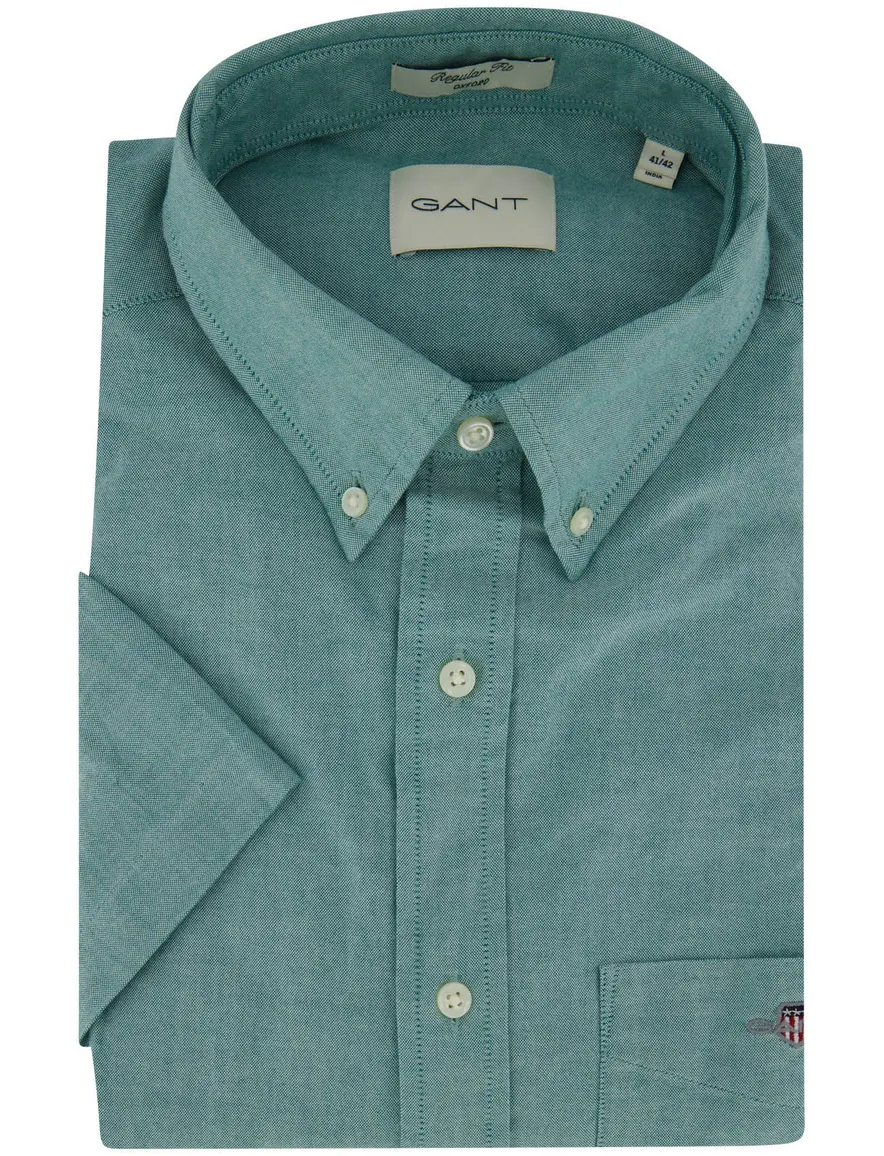 Gant overhemd korte mouw turquoise Regular Fit