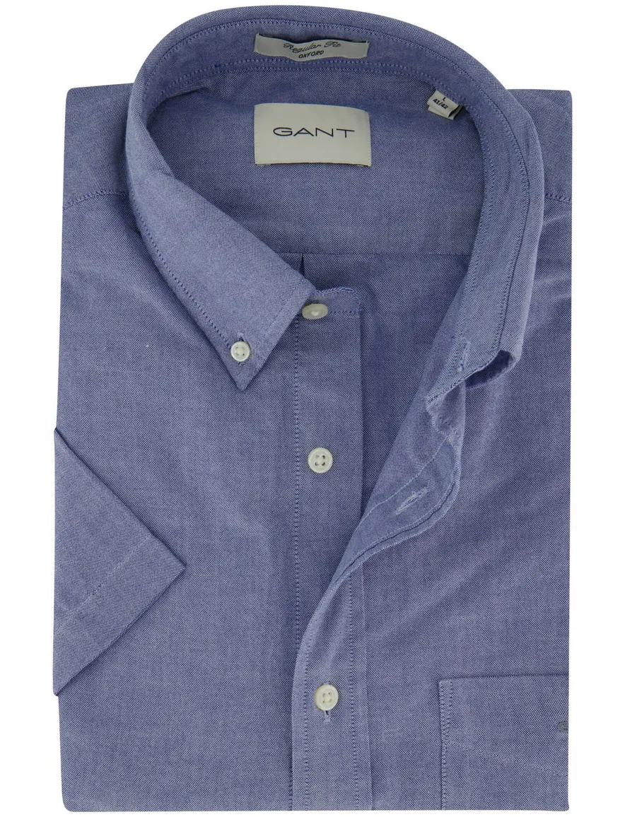 Gant overhemd korte mouw blauw Regular Fit button-down collar