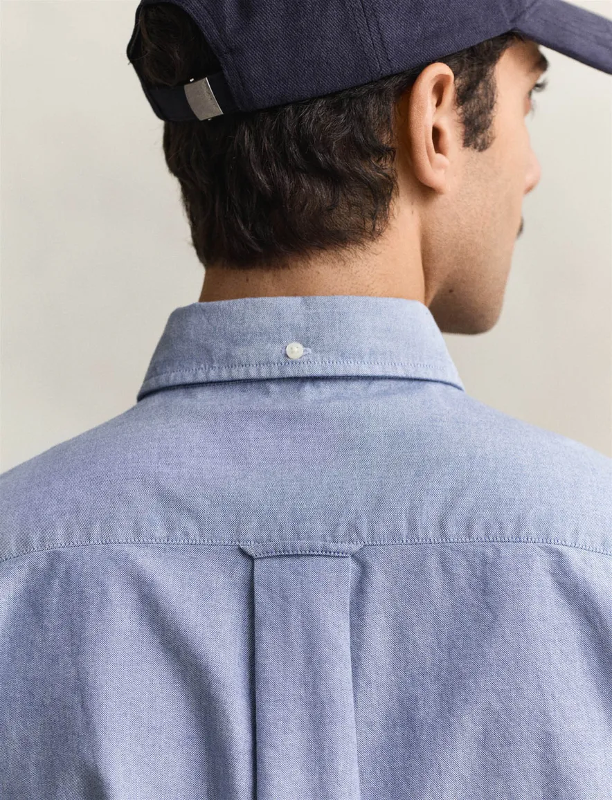 Gant overhemd korte mouw blauw Regular Fit button-down collar