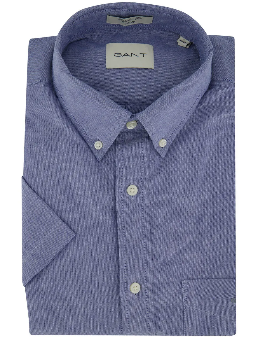 Gant overhemd korte mouw blauw Regular Fit button-down collar