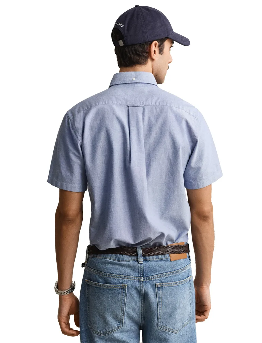 Gant overhemd korte mouw blauw Regular Fit button-down collar