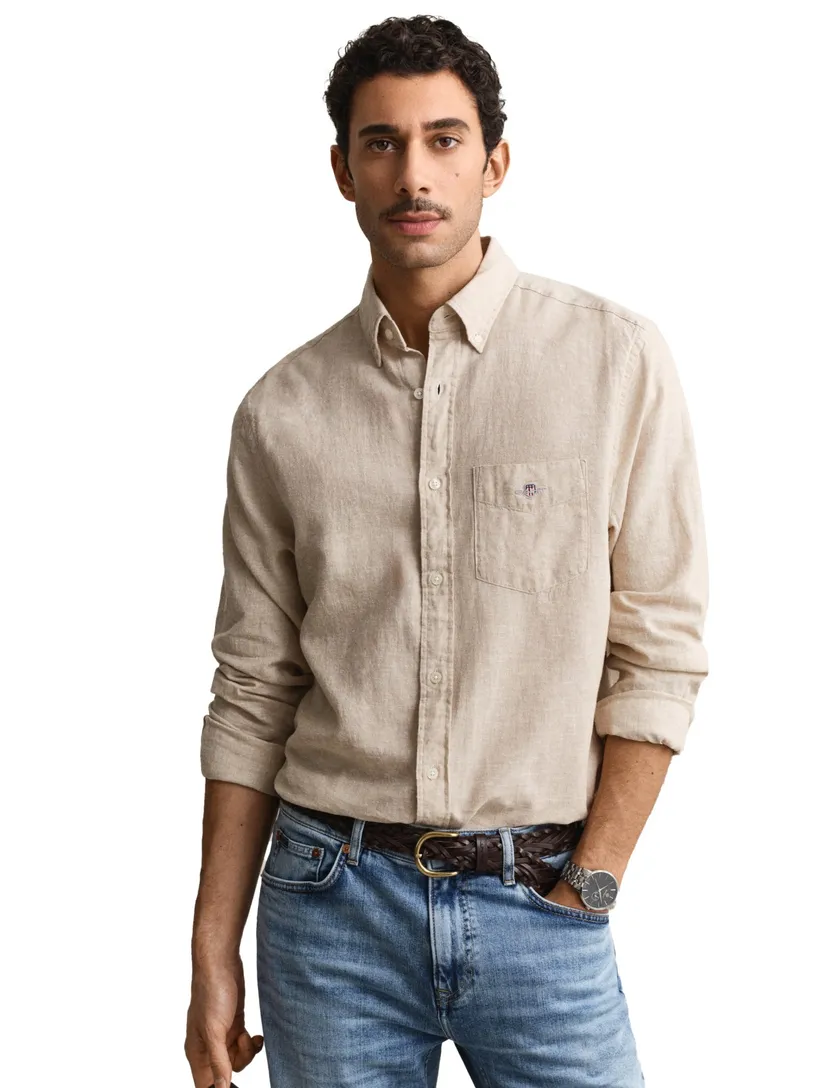 Overhemd gant linnen beige button down