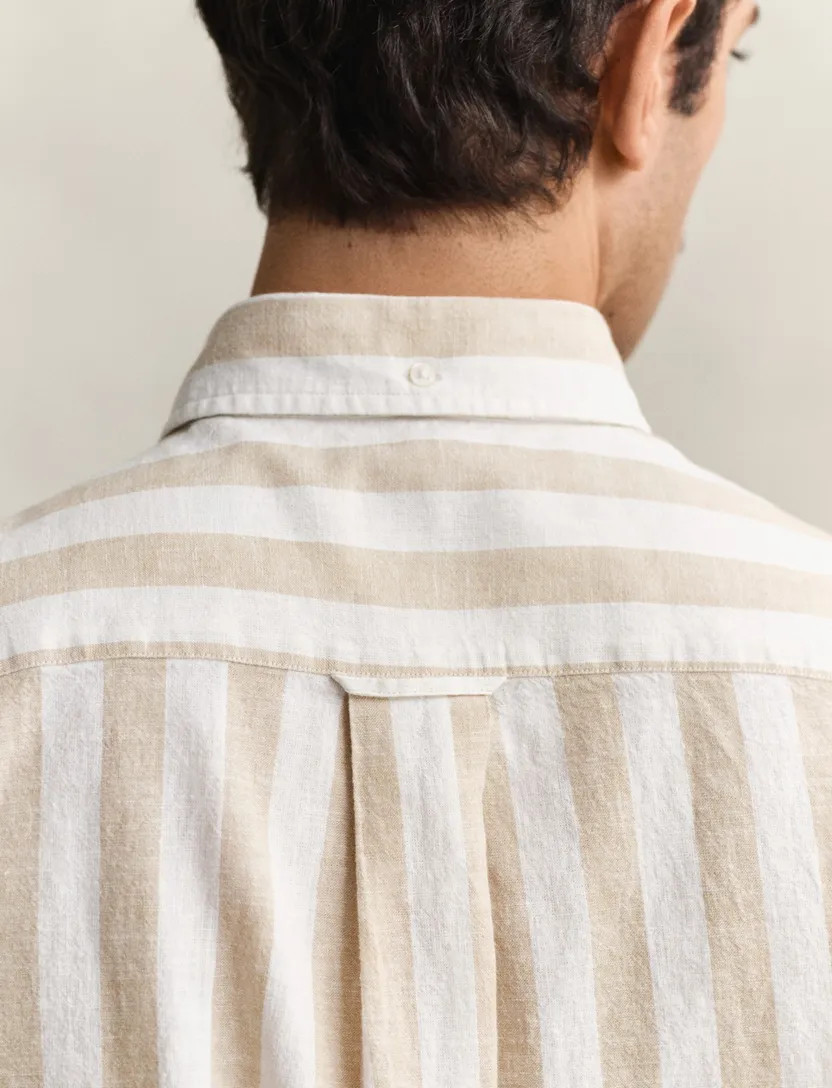Gant overhemd beige streepjes korte mouw