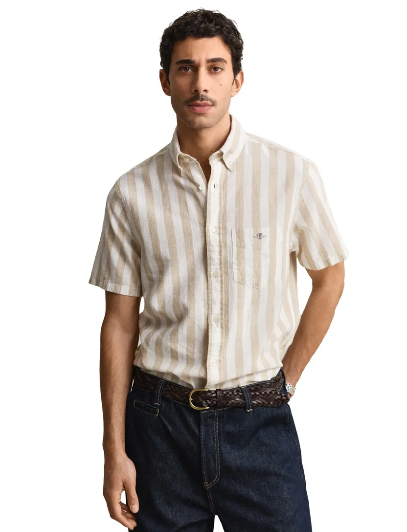Gant overhemd beige streepjes korte mouw