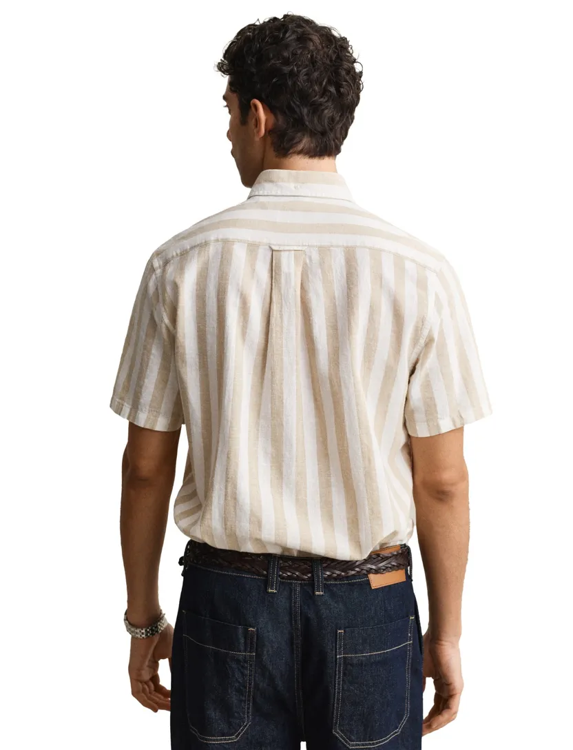Gant overhemd beige streepjes korte mouw